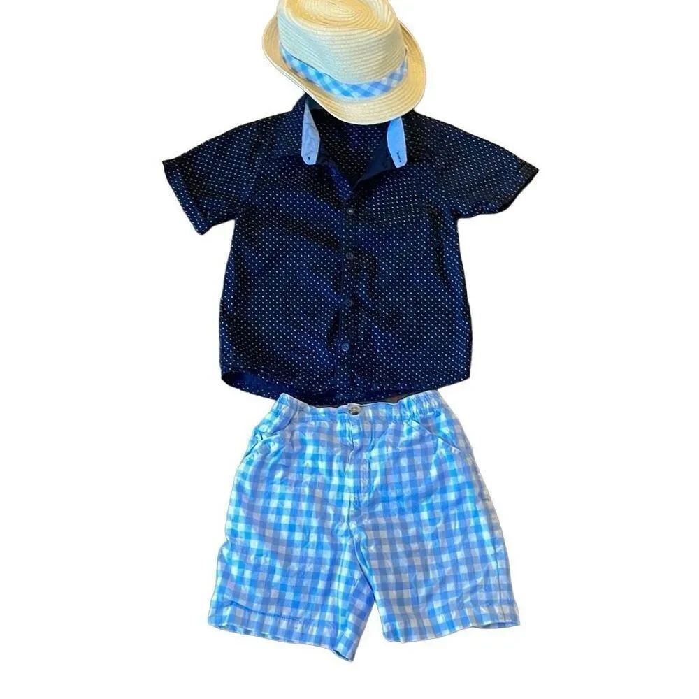 Boys 6t preppy boys short gingham outfit with hat